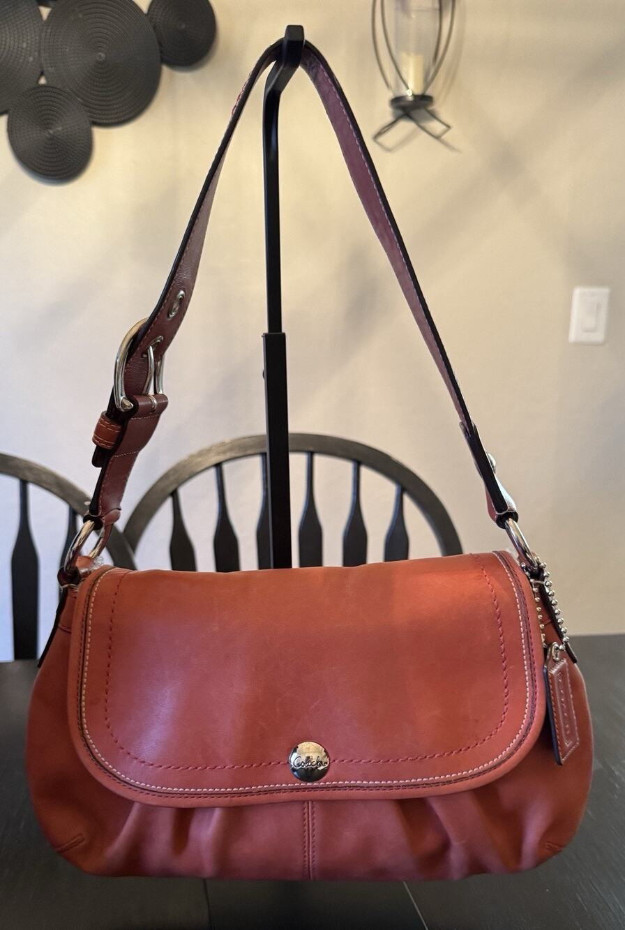 Y2K Coach Soho Pleated Flap Shoulder Bag Orange Leather